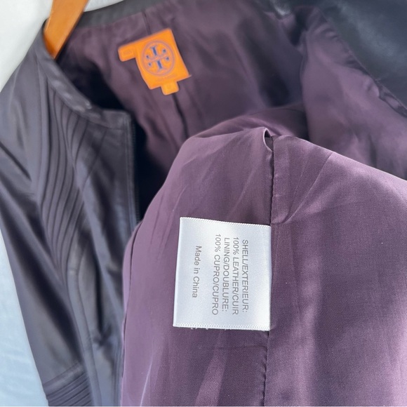 Tory Burch Leather Jacket Women Size 6 Oxblood Burgundy Zip Cropped Moto Coat - Picture 9 of 16